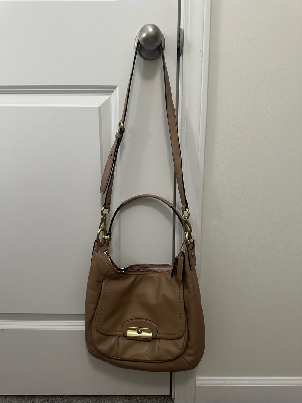 Coach Tan Leather Shoulder Bag with Gold Hardware